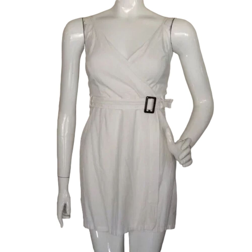 URBAN OUTFITTERS Summer Dress, XS, White Linen, Spaghetti strap, Buckle, Smocked